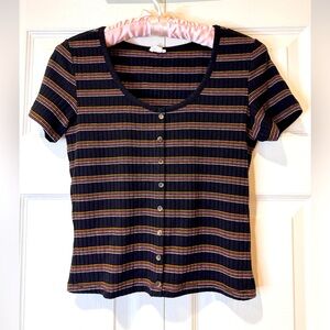 Garage brand Striped Black faux Button Women's crop top size Medium VGUC